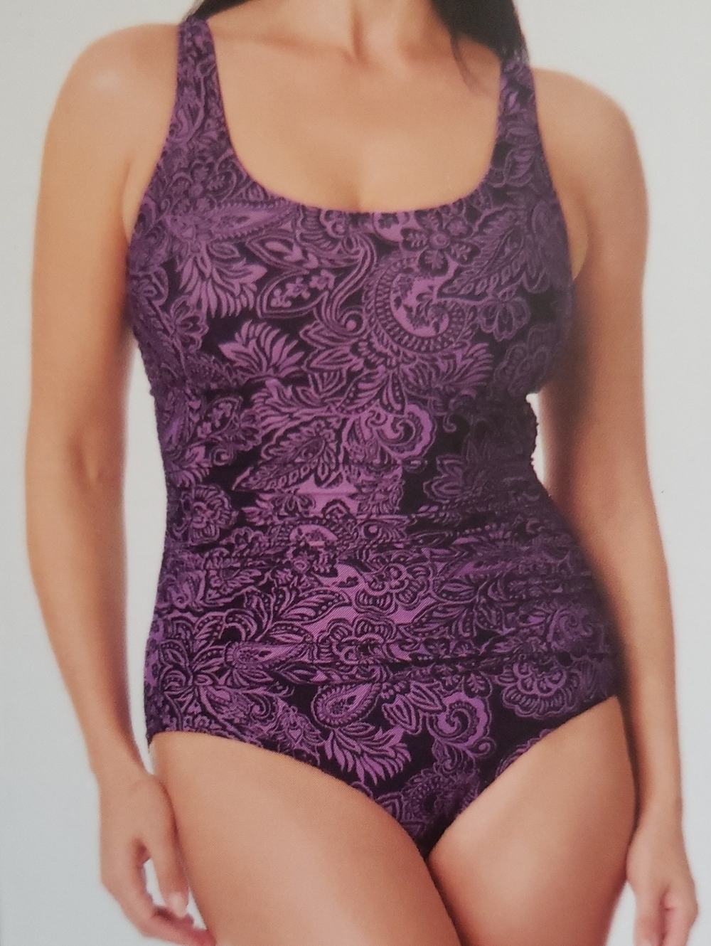 Lands' End Purple Paisley Floral One-Piece Swimsuit Size L New